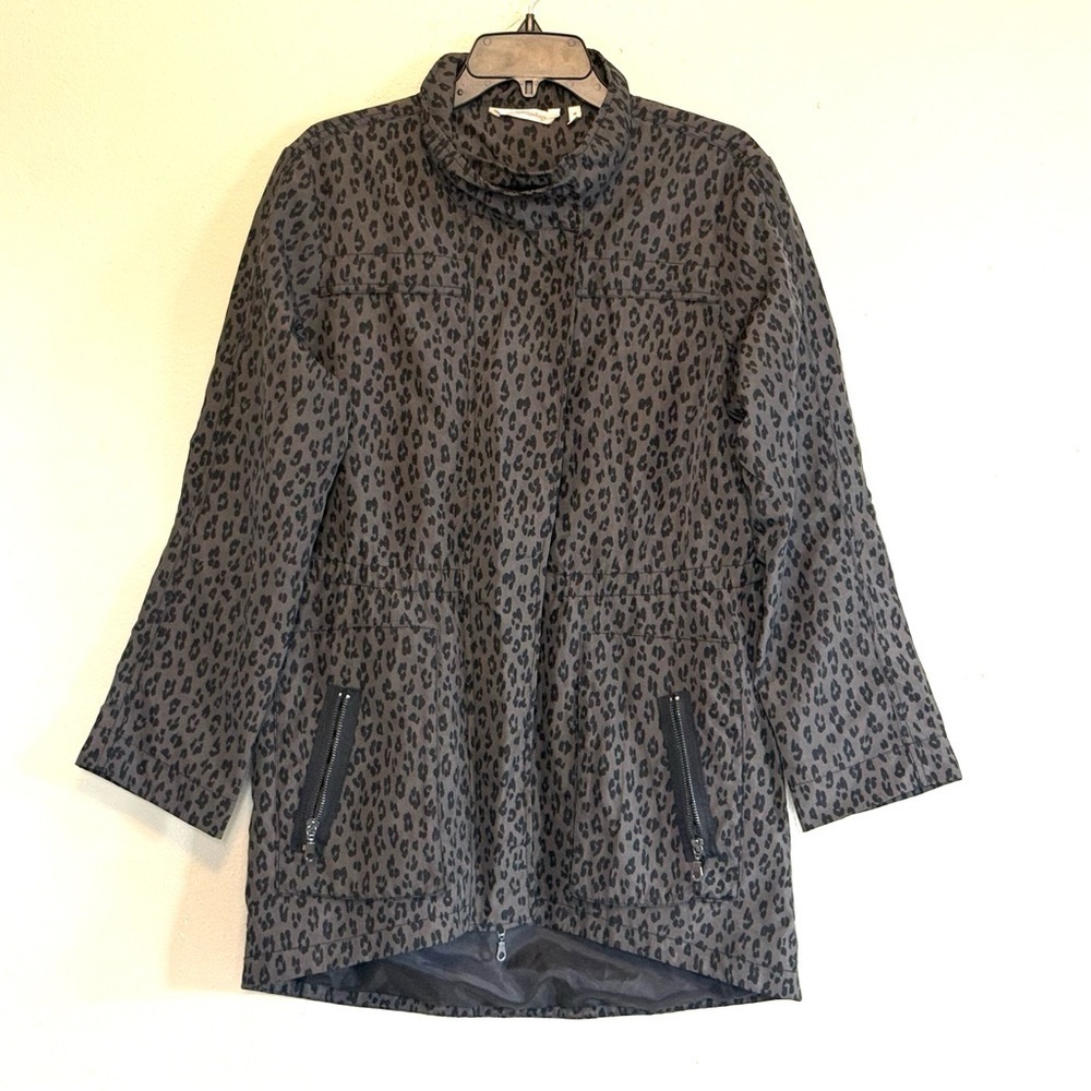 Soft Surroundings Nylon Leopard Animal Print Trench Rain Coat Jacket Womens M